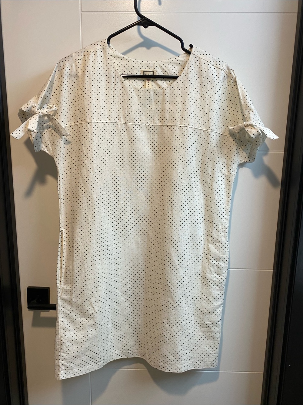 Polka Dot Mini Dress with Tie Sleeve - White/Black
